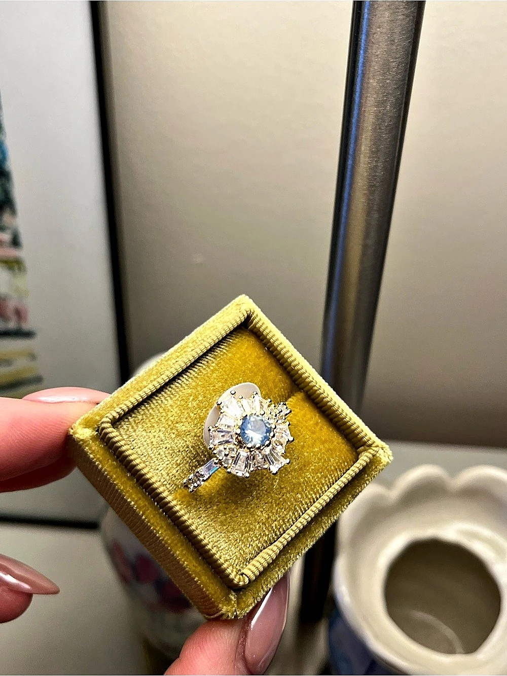 Bomb party Ring lab created Blue moonstone Ring Size 8